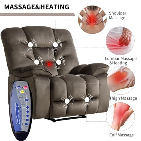 HAOMARKETS Oversized Electric Recliner Chair with Massage and Heat, 41" Wide Power Reclining Chairs with USB Port, Breathable Fabric Overstuffed Reclining Sofa for Living Room Bedroom (No Lift) HAOMARKETS