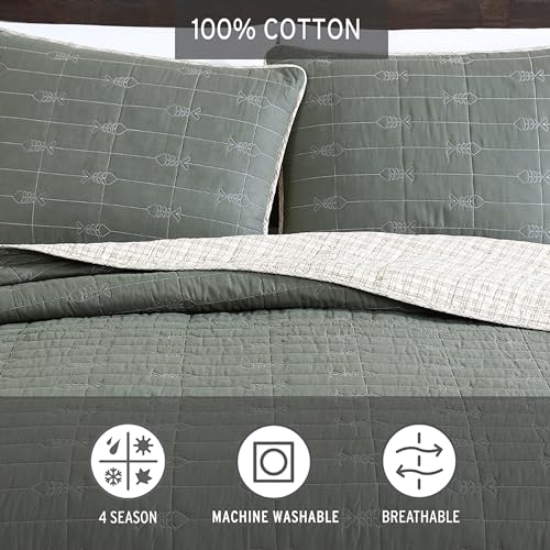Eddie Bauer - Queen Quilt Set, Reversible Cotton Blend Bedding with Lightweight Feel, 3 Piece Bed Set with Matching Pillowcases (Troutdale Green) Eddie Bauer
