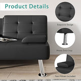 Flamaker Futon Sofa Bed Modern Folding Futon Set Convertible Recliner Lounge for Living Room with 2 Cup Holders, Removable Armrests (PU Leather, Black) Flamaker
