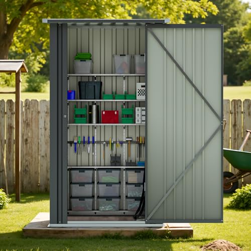 Greesum 3×3FT Outdoor Storage Shed, Metal Sheds with Sloping Roof and Lockable Single Door, Steel Tool Shed for Backyard, Bike, Patio, Garage, Lawn, Black Greesum