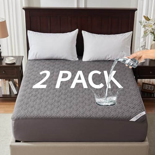 BEDLORE 2 Pack Waterproof Mattress Protector, Full Size Mattress Pad with Deep Pocket 6"-15" Depth, Soft Breathable Bed Mattress Cover for Bedroom, College Dorm (Gray) BEDLORE