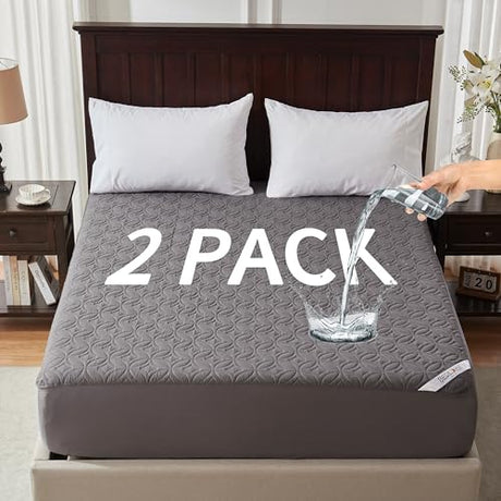 BEDLORE 2 Pack Waterproof Mattress Protector, Full Size Mattress Pad with Deep Pocket 6"-15" Depth, Soft Breathable Bed Mattress Cover for Bedroom, College Dorm (Gray) BEDLORE