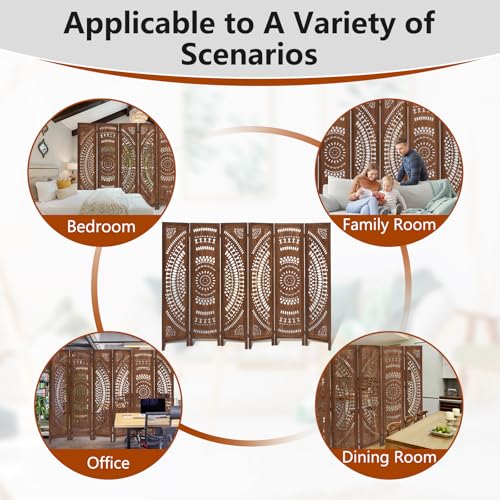 Aletheiawu Room Divider Panel, 6 Panel Boho Room Divider Wall, Wood Room Dividers and Folding Privacy Screens, Boho Room Partitions and Dividers for Bedroom, Dark Brown Aletheiawu