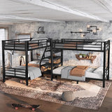 Bellemave Metal Quad Bunk Bed with Stairs for 4, L-Shaped Twin Size Quad Bunk Bed Frame,Heavy Duty Bunk Beds for Kids Teens Adults,Black Bellemave