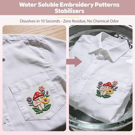 CLRDIVA Hand Embroidery Kit for Clothes: 120 Trendy Designs Flower Embroidery Patterns Stick and Stitch Transfers - Stamped Water Soluble Stabilizers for Adult Experienced Crafters DIY T-Shirts Jeans CLRDIVA