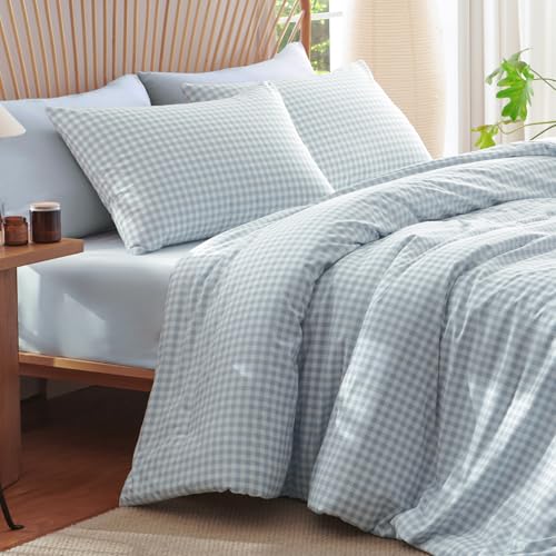 Nayoroom Blue Gingham Comforter Set Twin Size Plaid Checkered Dorm Bedding Set Kids 2 Pieces Soft Lightweight Grid Comforter for All Seasons (1 Comforter, 1 Pillowcase) Nayoroom