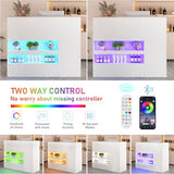 63" Reception Desk with LED Lights Power Outlets,L-Shaped Modern Front Table Reception Room Table with Cable Grommet,Lockable Drawers,Retail Checkout Counter for Lobby,Salon,Home Office Desk,White