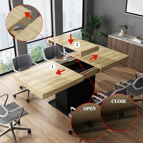 WOODTIME Extendable Conference Table for 6-8 People, 63" to 78.7" Rectangle Meeting Seminar Table for Office Conference Room, Black & Brown WOODTIME
