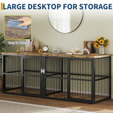 Garvee 87 in Extra Large Double Dog Crate Furniture with Divider, Heavy Duty Indoor Double Dog Cage with 3 Doors, XXL Wooden Pet House TV Stand for 2 Pets, Black+Brown Garvee