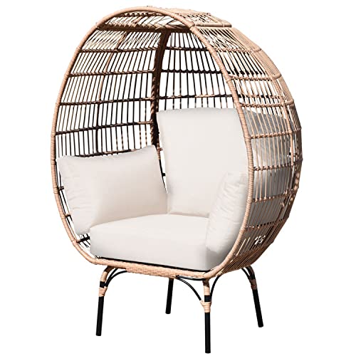 OTSUN Outdoor Egg Chair, PE Wicker Chair with 4 Thicken Cushions, Oversized Indoor Chairs with Durable Steel Frame Perfect for Balcony, Backyard, Bedroom, Patio Chairs 440 lbs Capacity-Ivory