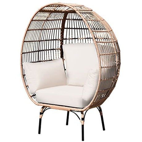OTSUN Outdoor Egg Chair, PE Wicker Chair with 4 Thicken Cushions, Oversized Indoor Chairs with Durable Steel Frame Perfect for Balcony, Backyard, Bedroom, Patio Chairs 440 lbs Capacity-Ivory OTSUN