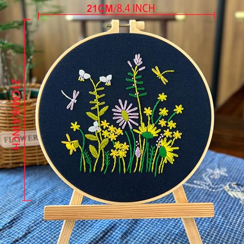 TINLOK Ideal Embroidery Kits for Beginners,Wildflower Garden Pattern, 8.4 inch,DIY Handmade Needlework Set,Hand Embroidery kit,Needlepoint Kits for Adults,Wonderful Gifts for Family or Female Friends