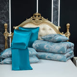 Jacquard Full Comforter Set Peacock Green Sheet Set Satin Bedding Set 8 Pcs Embroidery Neoclassical Floral Bed Home Decor Soft Down Comforter Luxury Hotel Silky Bed in a Bag with 1 Cushion Cover Bedding_Dreamer