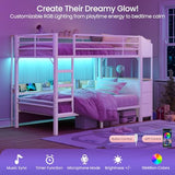 Twin Over Twin Bunk Bed with 6 Storage Drawers & 3 Boxes, Dual Side Shelves, Twin Bunk Beds for Kids with LED Lights and Charging Station, Heavy Duty Metal Bunk Bed with Safety Guardrail and Ladder mojiasion