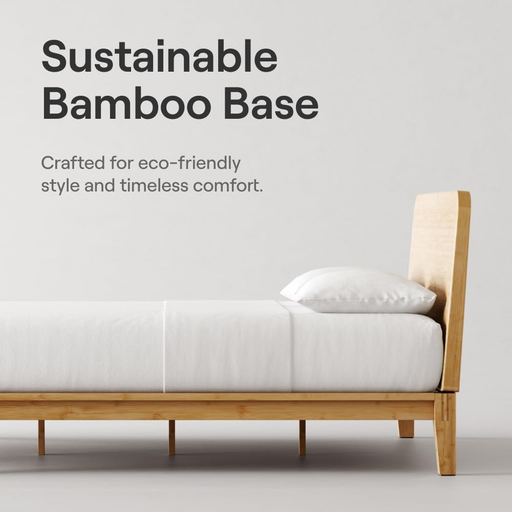 Nectar Bamboo Platform Bed Frame - Queen - Natural - Floating Center Support Legs - 12” Height - Easy Tool Free Set Up - Contemporary and Durable - Sturdy Wooden Support Slats - Holds Up To 800 Pounds Nectar
