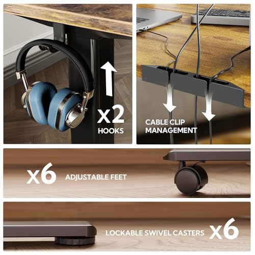 YDN L Shaped Standing Desk, Electric Standing Desks L Shape Adjustable Height Dual Motor, 63 x 55 Inch Corner Standing Desks with Splice Board for Home Office, Large Standing Desk, Rustic Brown YDN