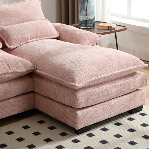 ERYE U-Shaped Corner Modular Convertible Sectional Sofa Couch Chenille Upholstery Deep Seat Double Cushions Sleeper Sofa&Couch W/2 Chaises and 4 Pillows for Home Office Apartment Living Room