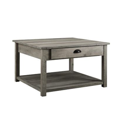 Walker Edison Modern Country Square Coffee Table Living Room Accent Ottoman Storage Shelf, 30 Inch, Grey Wash - WoodArtSupply