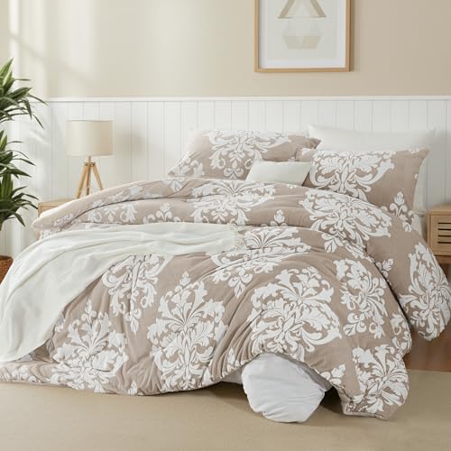 Exclusivo Mezcla Fleece Twin Comforter Set, Soft Fluffy Warm 3D Boho Comforters Twin Size, Luxury 2-Pieces Reversible Fuzzy Bedding Sets for Winter with 1 Pillow Sham, Camel Exclusivo Mezcla