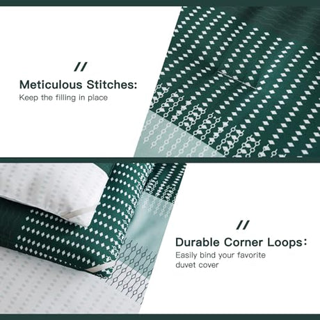 Litanika Dark Emerald Green Bed Comforter Twin/Twin XL Set, 2 Pieces Twin Extra Long Size Boys Men Forest Bedding Set, Single Colorblock Striped Bed Set Litanika