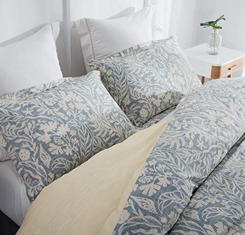 SLEEPBELLA Duvet Cover Queen Size, 600 Thread Count Cotton Beige & Bluish Grey Printed with Luxurious Leaves Pattern Reversible Botanical Comforter Cover Sets, Bedding Set 3Pcs (Queen, Beige Paisley) SLEEPBELLA