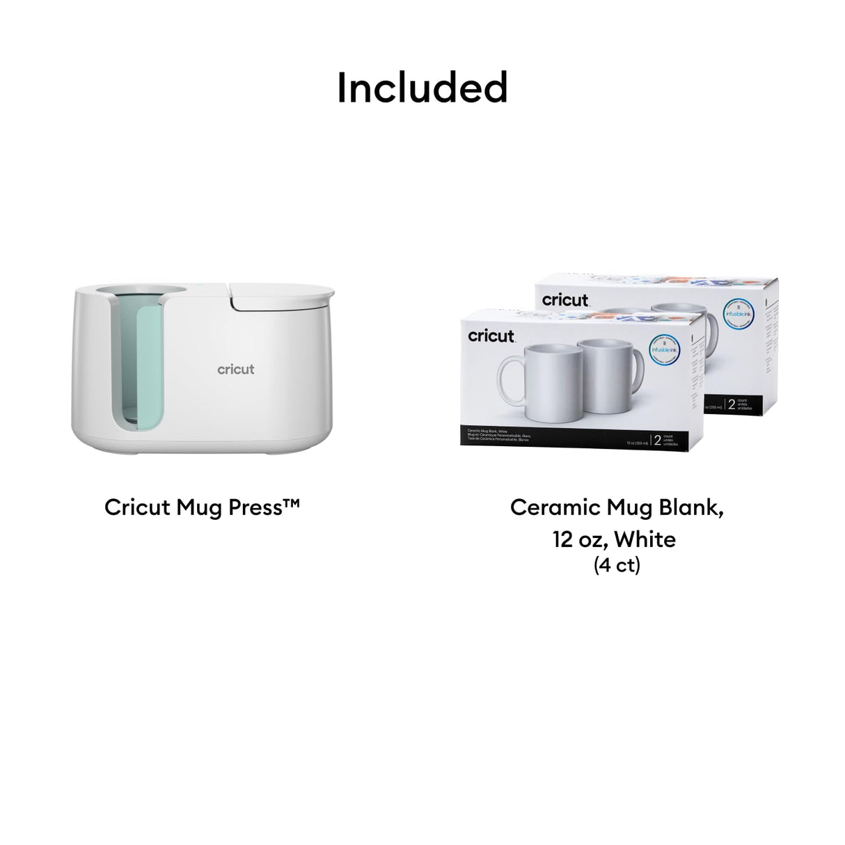 Cricut Mug Press + 4 Blank Mugs (12oz Each) Cricut