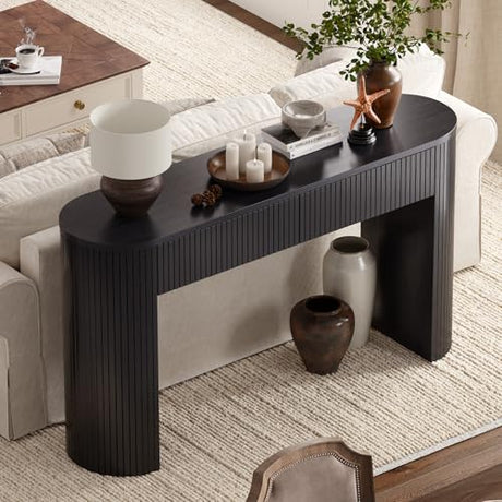 55 Inch Console Table with 2 Drawers, Fluted Entryway Tables with Storage, Sofa Table Behind The Couch, Hallway Tables, Mid-Century Modern Foyer Table for Entryway, Hallway, Living Room, Black ONBRILL