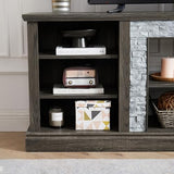 Jenvor TV Stand Large 75 Inch Media Console Table with Faux Stacked Stone Surround, Large Storage Cabinet, 6 Cable Cutouts, Adjustable Shelves, Grey 70.12" W x 15.35" D x 25.83" H Jenvor