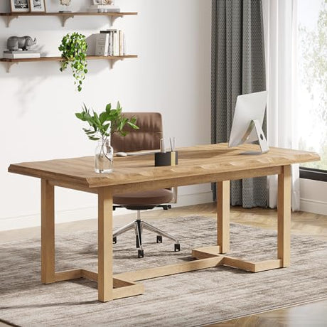 Tribesigns 63 Inches Computer Desk, Rectangular Writing Table with Solid Wood Legs and Thickened Desktop for Work Study, Modern Simple Executive Desk Workstation for Home Office Tribesigns