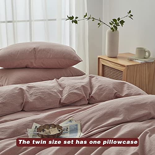 FACE TWO FACE Bedding Duvet Cover Set100% Washed Cotton Duvet Cover Linen Like Textured Breathable Durable Soft Comfy (Twin, Old Pink) FACE TWO FACE