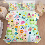 FUYEUN Rainbow Comforter Sets Twin Size Cartoon Floral Frogs Bedding Set for Girls Kids Children Boys Butterfly Flowers Bees Insects Cute Kawaii Quilt 1 Comforter + 1 Pillow Case FUYEUN