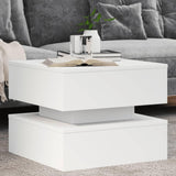 vidaXL Coffee Table - Modern LED Accent Desk/Living Room Furniture - White Engineered Wood - 19.7" x 19.7" x 15.7" - Sturdy, Versatile, USB Connector vidaXL