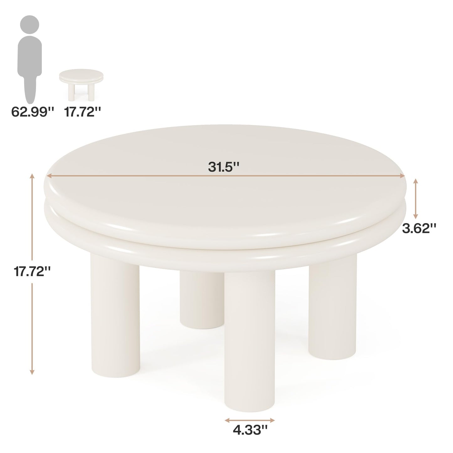 Tribesigns Round Coffee Table, 31.49" Cream White Center Table with 4 Legs, Modern Indoor Tea Table for Living Room, Small Space, Home Decor, Easy to Assemble - WoodArtSupply