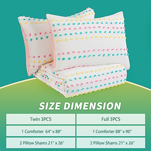 HOMBYS Tufted Pom Poms Bedding Comforter Set for Girls, 3 Piece White Boho Jacquard Kids Comforter Set for All Season，Twin/Twin XL Size HOMBYS