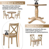 Voohek Dining Set for 4, with Wooden Extendable Round Table and Kitchen Chairs, 5-Piece Family Farmhouse Furniture, for Dinette, Breakfast Nook, Living Room, Natural Wood Wash Voohek