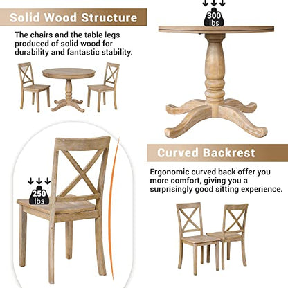 Voohek Dining Set for 4, with Wooden Extendable Round Table and Kitchen Chairs, 5-Piece Family Farmhouse Furniture, for Dinette, Breakfast Nook, Living Room, Natural Wood Wash - WoodArtSupply