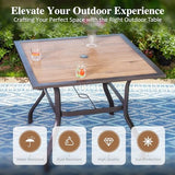 HERA'S HOUSE 5 Piece Patio Dining Set, 4 x Brown Textilene Dining Chair and 37" Square Wood-Like Dining Table with Umbrella Hole, Outdoor Table and Chairs Set for Lawn Garden Backyard Deck HERA'S HOUSE
