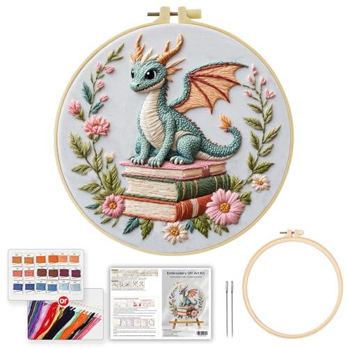 JOZYSH Black Dragon Handmade DIY Embroidery kit,Suitable for Adult Beginners,Includes Embroidery Cloth, Instructions, Embroidery Frame and Needle and Thread, Suitable for Holiday Gifts (Dragon1)