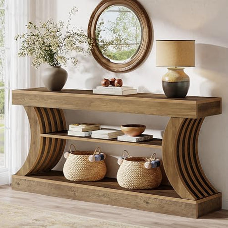 Tribesigns 70.9-Inch Long Farmhouse Entryway Console Table with Storage, 3-Tier Wooden Couch Table Behind Sofa, for Entry, Entrance, Hallway, Foyer, Living Room, Rustic Brown Tribesigns