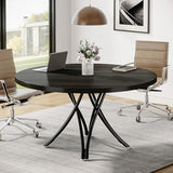 Tribesigns 47" Round Conference Table for 4-6, Modern Office Meeting Table with Metal Cross Legs for Office, Conference Room, Small Spaces (Black) Tribesigns