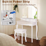 HVCBOSS 3-in-1 Makeup Vanity Desk with Tri-Fold LED Mirror, Charging Station (2 AC + 2 USB), 4 Drawers + Open Shelf, Small Vanity Table with Stool for Bedroom/Dorm HVCBOSS
