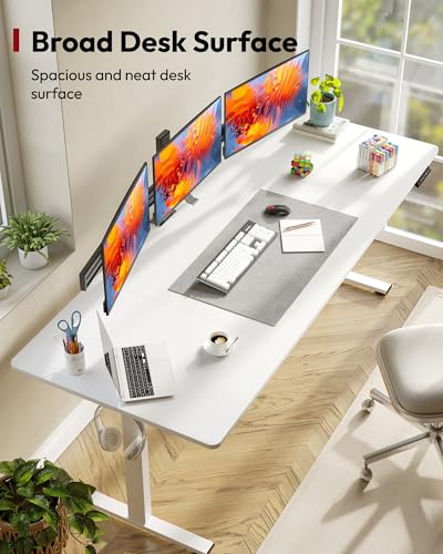 SANODESK Electric Standing Desk 79 x 32 Inches Height Adjustable Stand Up w/6-Button Controller Ergonomic Computer Desk with Splice Board for Home Office, White Frame + White Tabletop SANODESK