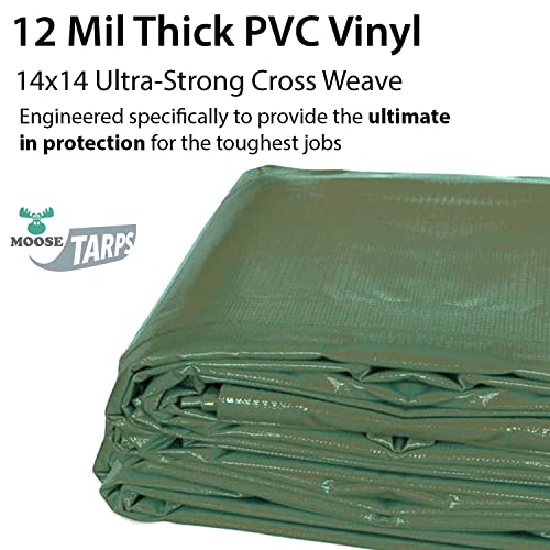 Moose Supply Heavy Duty Tarp, 100% Waterproof 12mil Thick PVC Vinyl Tent Tarp for Camping, Multi-Purpose Thick Protective Cover, Weather Proof, Heavy Duty, UV Resistant, 20 Feet x 40 Feet, Green