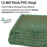 Moose Supply Heavy Duty Tarp, 100% Waterproof 12mil Thick PVC Vinyl Tent Tarp for Camping, Multi-Purpose Thick Protective Cover, Weather Proof, Heavy Duty, UV Resistant, 20 Feet x 40 Feet, Green Moose Supply