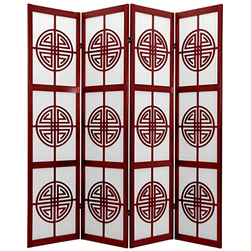 Red Lantern 6 ft. Tall Long Life Shoji Screen - 4 Panel - Rosewood Red Lantern