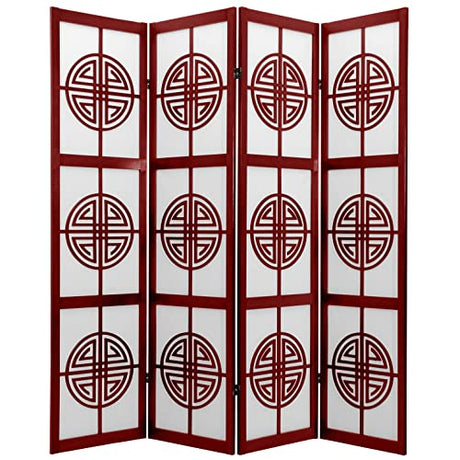 Red Lantern 6 ft. Tall Long Life Shoji Screen - 4 Panel - Rosewood Red Lantern