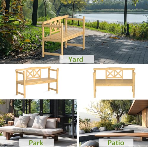 Outdoor Bench, 4 ft Patio Wooden Bench, Weatherproof Sturdy Wood Frame Garden Bench, 2-Person Loveseat with Armrests and Backrest, 800Lbs Weight Capacity, for Porch, Entryway - 22"D x 47.5"W  - WoodArtSupply