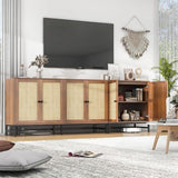 ZLWJGY Rattan Buffet Cabinet with Storage, 90.5" Large Sideboard Accent Cabinets with 6 Doors, Mid Century Modern Console Table Cabinet for Kitchen, Living Room and Dining Room, Walnut ZLWJGY