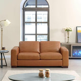 Naomi Home Oversized Genuine Leather Modern Loveseat Sofa - Small Love Seat Sofas Couch - Mid-Century Living Room Furniture Couch, Eco-Friendly Corner Loveseats - Tan Naomi Home