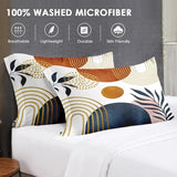WeCozy 7 Pcs Full Size Comforter Set with 2 Pillowcases & 2 Shams, Mid Century Bedding for Adults, Sun Boho Geometric Leaf Bed in a Bag with Flat Fitted Sheet WeCozy